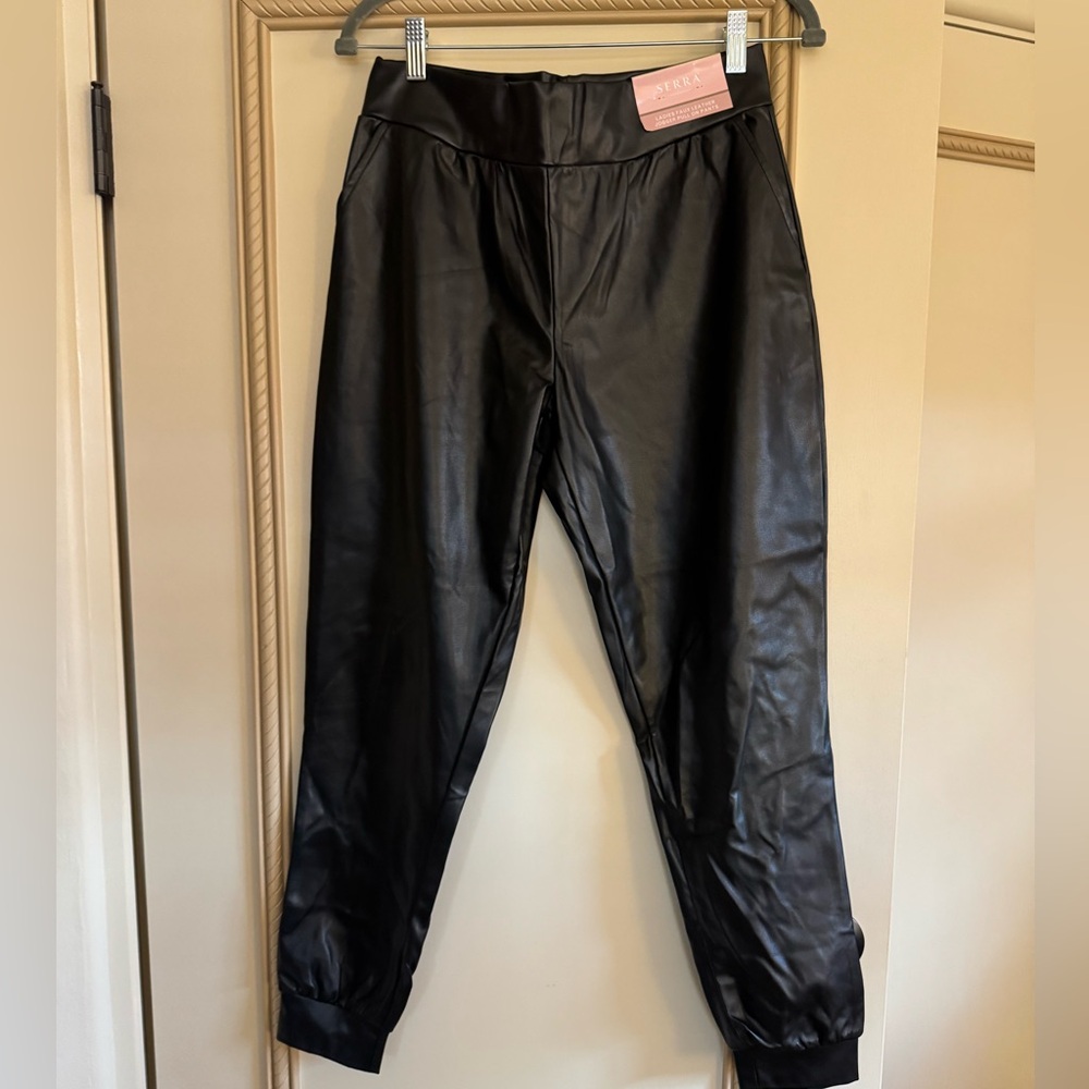 Serra Black Faux Leather Jogger Pants